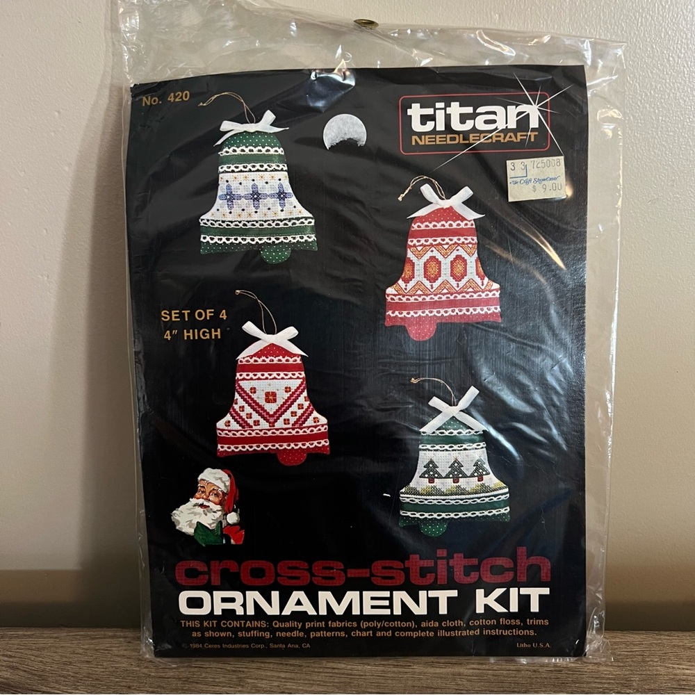 Vintage 80s Titan Cross Stitch Christmas Bells Ornament Kit 420 SEALED